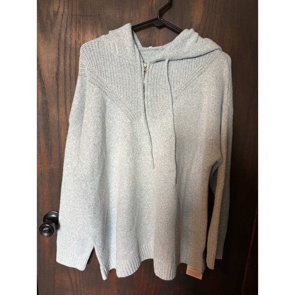 Bloomchic Womens Grey Heathered Knit Partial Zip Hoodie Sweater US 14-16 NWT